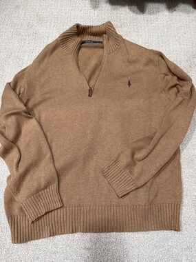 Polo by Ralph Lauren Tan/Brown Half-Zip cotton Sweater